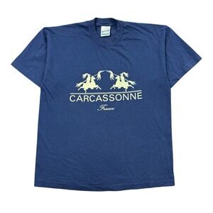 Vtg 90s Carcassonne France T Shirt Men Large Blue Single Stitch Destination Tee
